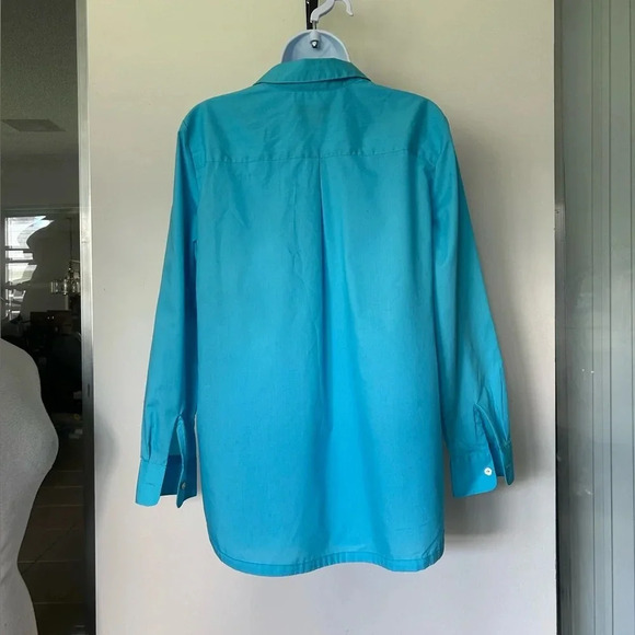 Foxcroft blue non iron side button tunic long sleeve Size 14P - Picture 3 of 7